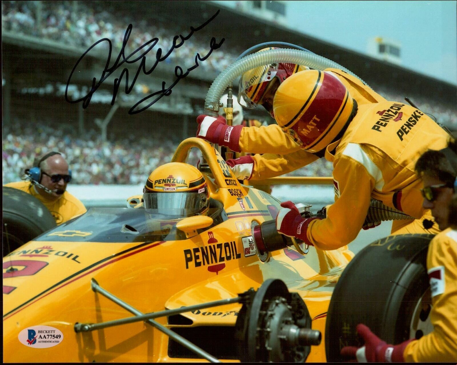 RICK MEARS SIGNED 8X10 Photo Poster painting BECKETT BAS COA INDY 500 WINNER 6