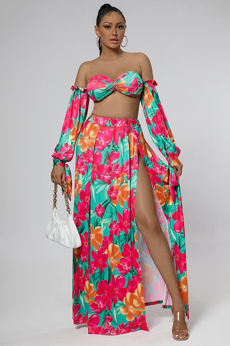 3pc Multicolored Print Vacations Skirt Set