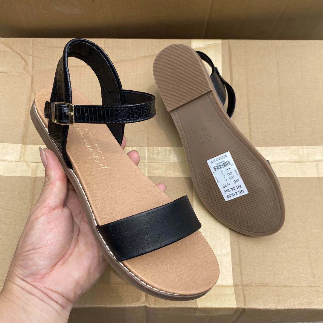2020 Summer Trend New Women Shoes Simple Word with Open Toe Flat Fashion Casual Roman Female Comfort Leather Sandals Size 36-41