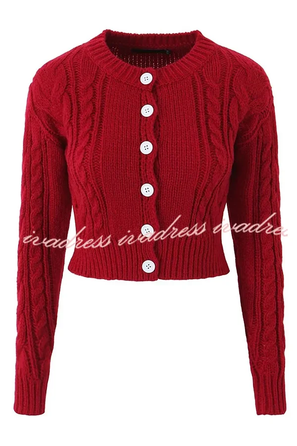 Cheerful Crew Neck Buttoned Long Sleeve Cardigans