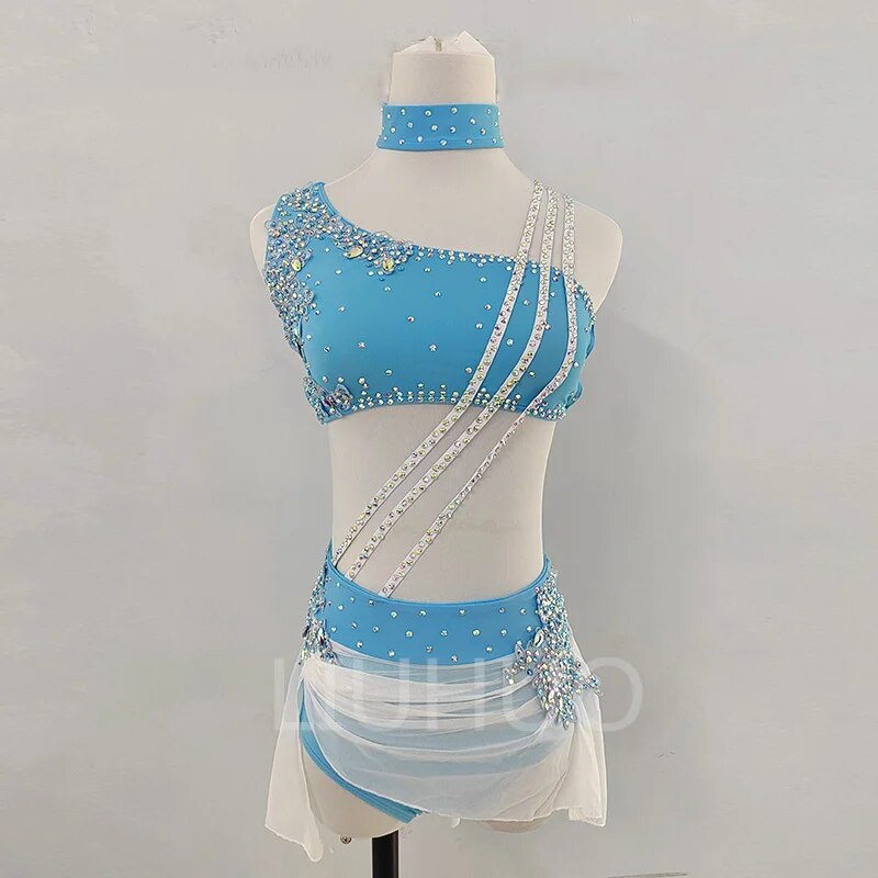 Blue Color Lyrical Dance Dress Customize Skirts For Girls Pole Dance Dress For Performanmce