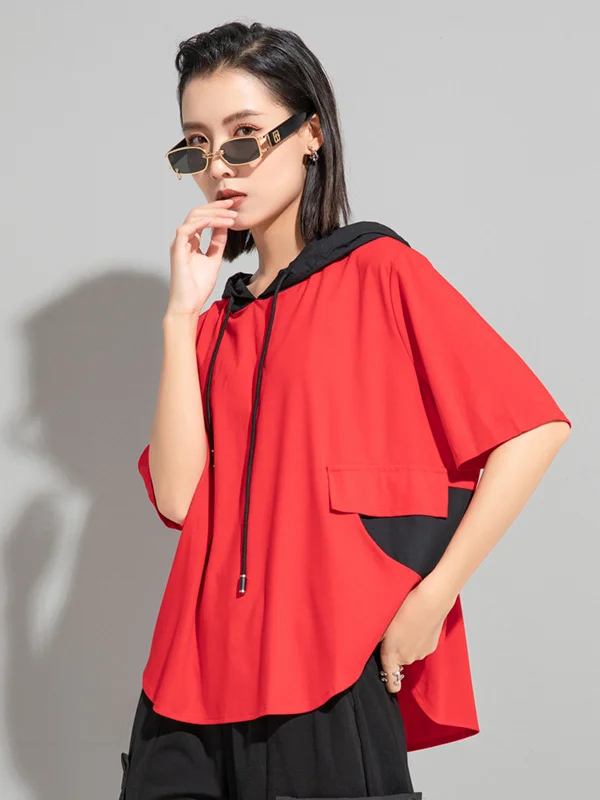Casual Solid Color Hooded Short Sleeve T-Shirt