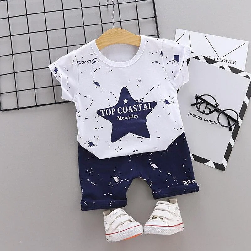 Toddler Boys Girls Clothes Kids Summer Set 1 2 3 4 Years Star Sets Short Sleeve Cotton Children Clothing Boy Outfit Printed