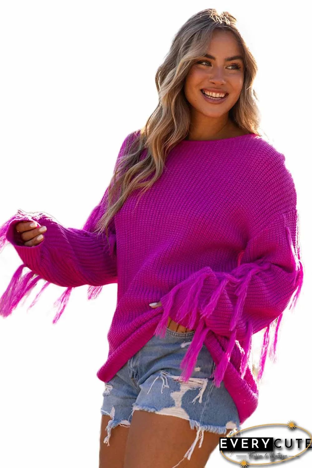 Drop Shoulder Tassel Pullover Sweater