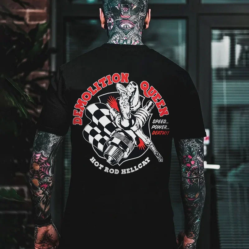 DEMOLITION QUEEN Motor Head Black Print T-Shirt