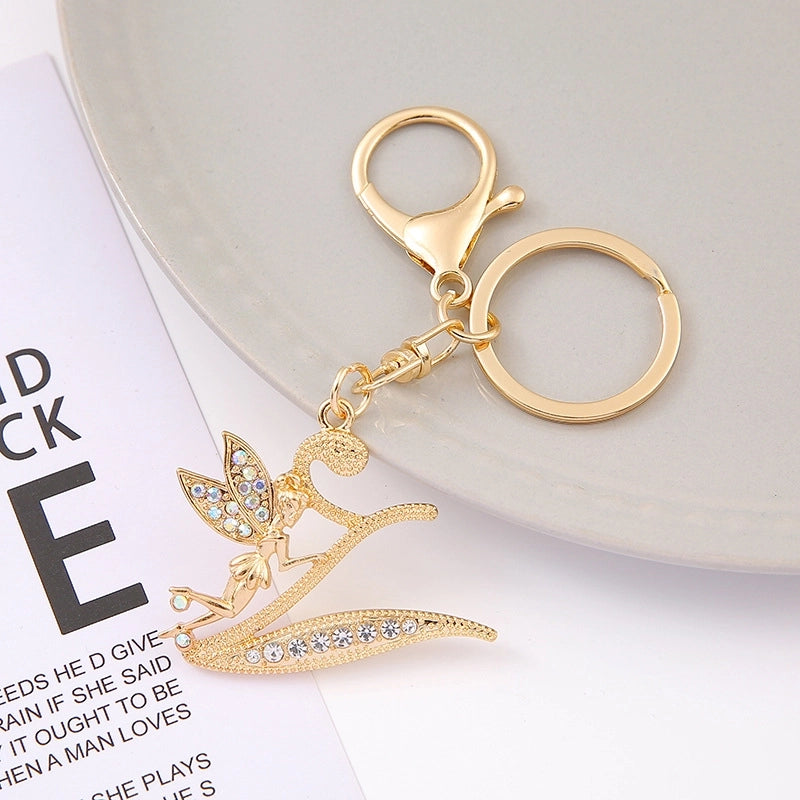 Minimalist Letter Zinc Alloy Diamond Unisex Bag Pendant Keychain
