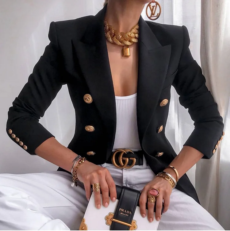 Metal Button Long Sleeve Blazer