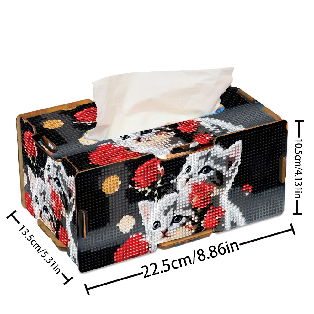 Diamond Painting Tissue Box Kits Decorative Rhinestone Craft Kit (Rose Kitten)