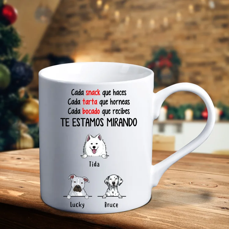 Taza navideña perros 1-6 nombres personalizados con 3 textos