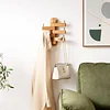 Wall Hooks, Oak Wood Wall Hooks with 5 Folding Swivel Arms, 12 Inch Long Wall Mounted Coat Rack, Hat Hooks