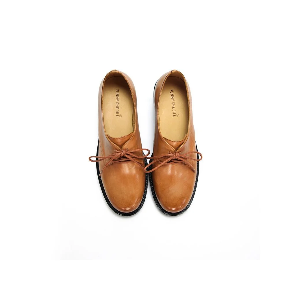 Lace Up Flats Genuine Leather Shoes Oxford For Girls