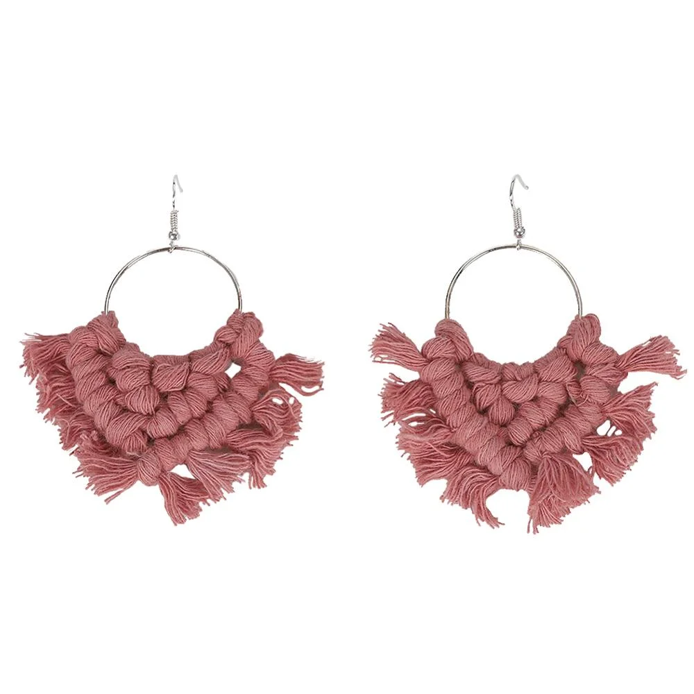 Dvacaman Ethnic Handmade Weave Macrame Earrings Cotton Thread Feather Fringe Tassel Earrings Wedding Jewelry Women Accessories