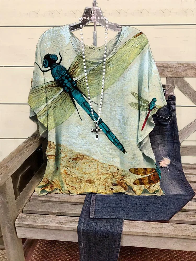 Women's New Dragonfly Print Half-sleeve T-shirt