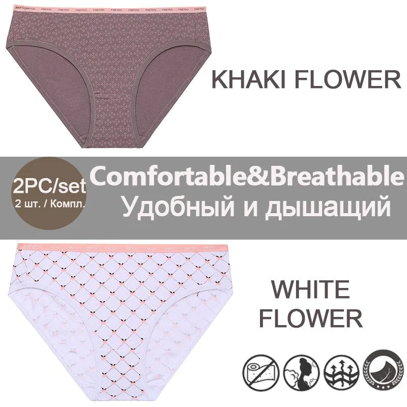 FINETOO 1/2PCS Women's Cotton Panties Sexy Lingerie Fashion Letter Waist Female Cute Pantys M-XXL Ladies Floral Printed Briefs