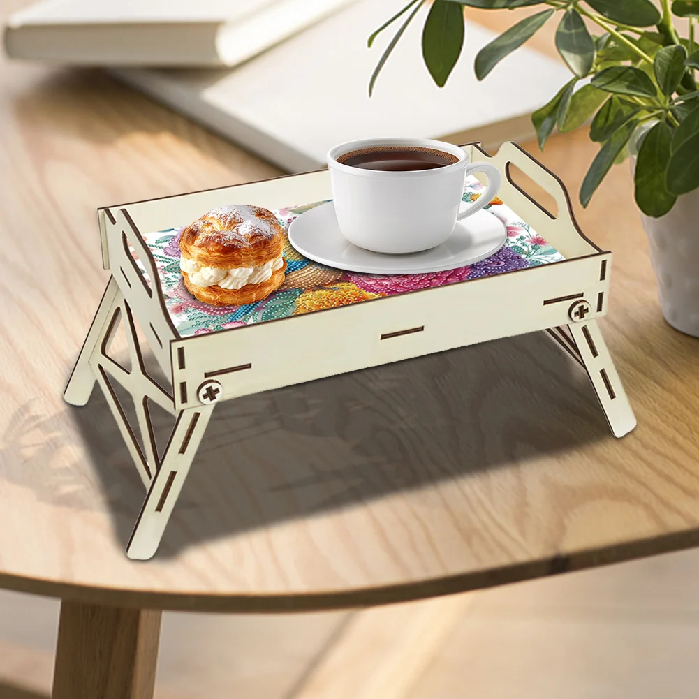 5D DIY Flower-Bird Diamond Painting Serving Tray with Handle for Coffee Table