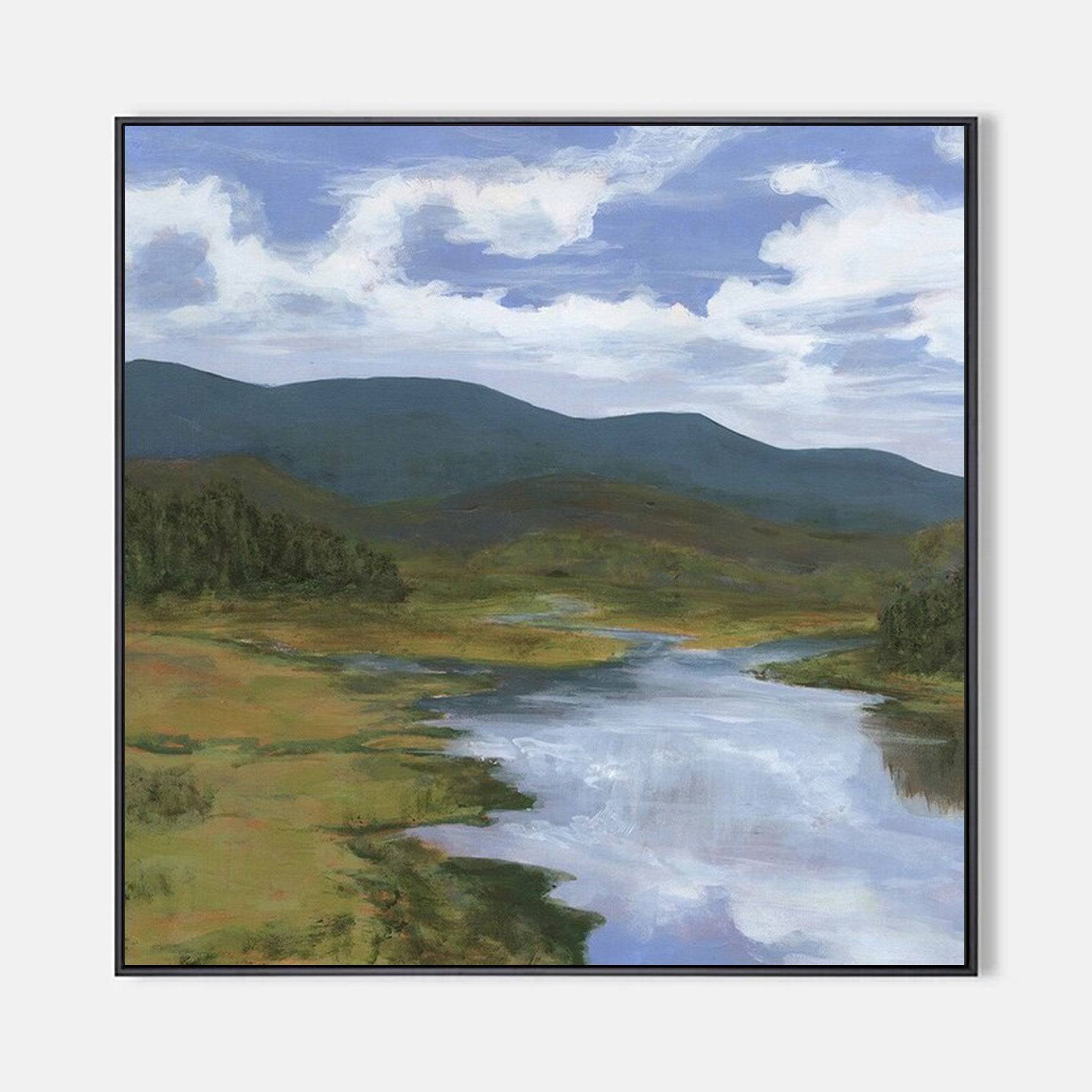 Arabelart Cloudy River Landscape Framed Floating Canvas Wall Art by Michael Willett AR912