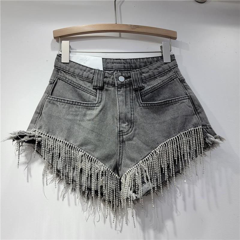 Chic Distressed Denim Shorts for Women - Spring-Summer 2025 Zara Style with Rhinestone Chains