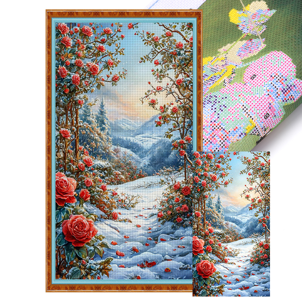 Winter Rose Full 14CT Pre-stamped Canvas(40*70cm) Cross Stitch