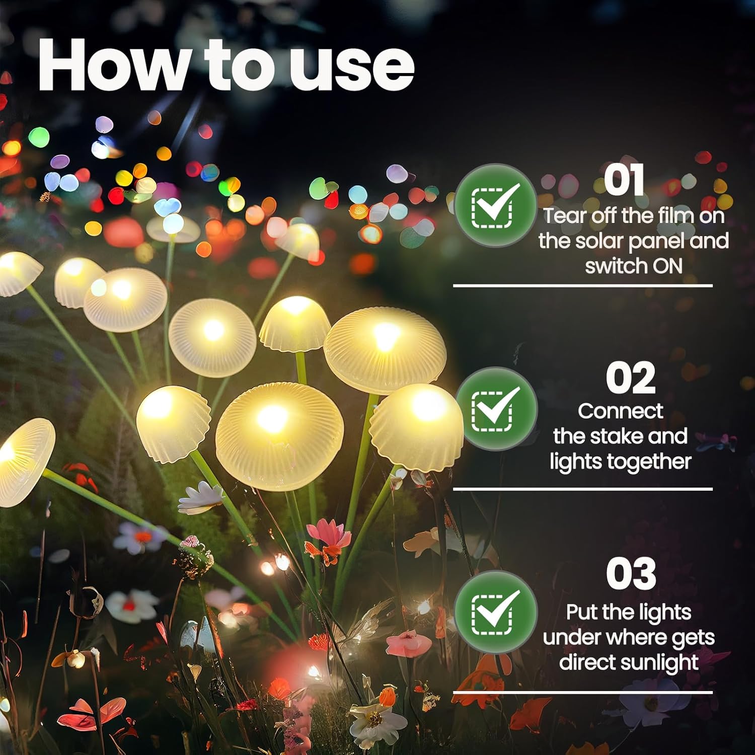 Tegooe Waterproof Solar LED Mushroom Lights - Dual Mode Garden Ambiance Decor