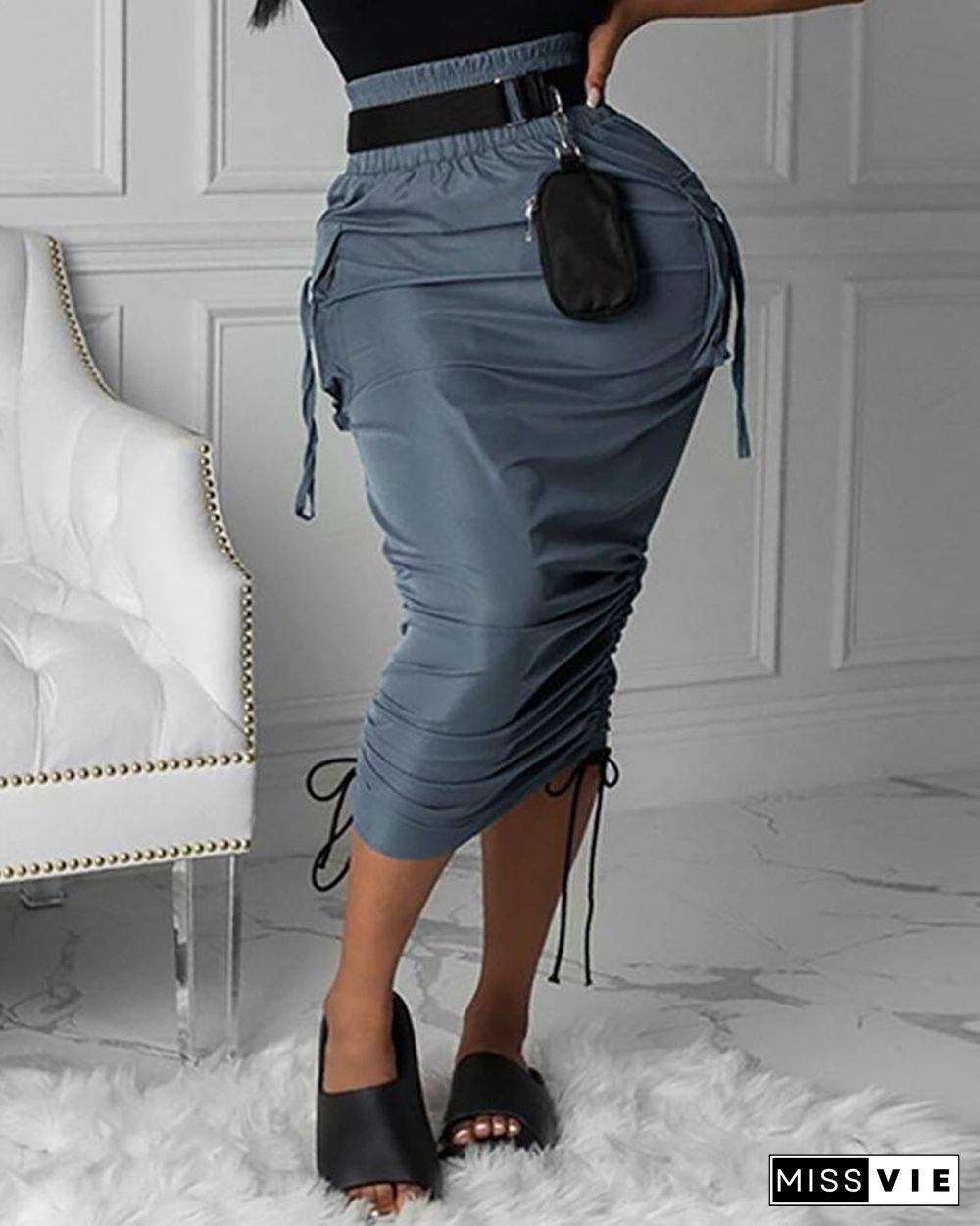 Pocket Design Ruched Maxi Skirt P14087