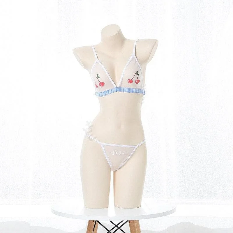 Cute Transparent Cherry Bra Panties Cosplay Lingerie Set SP15434