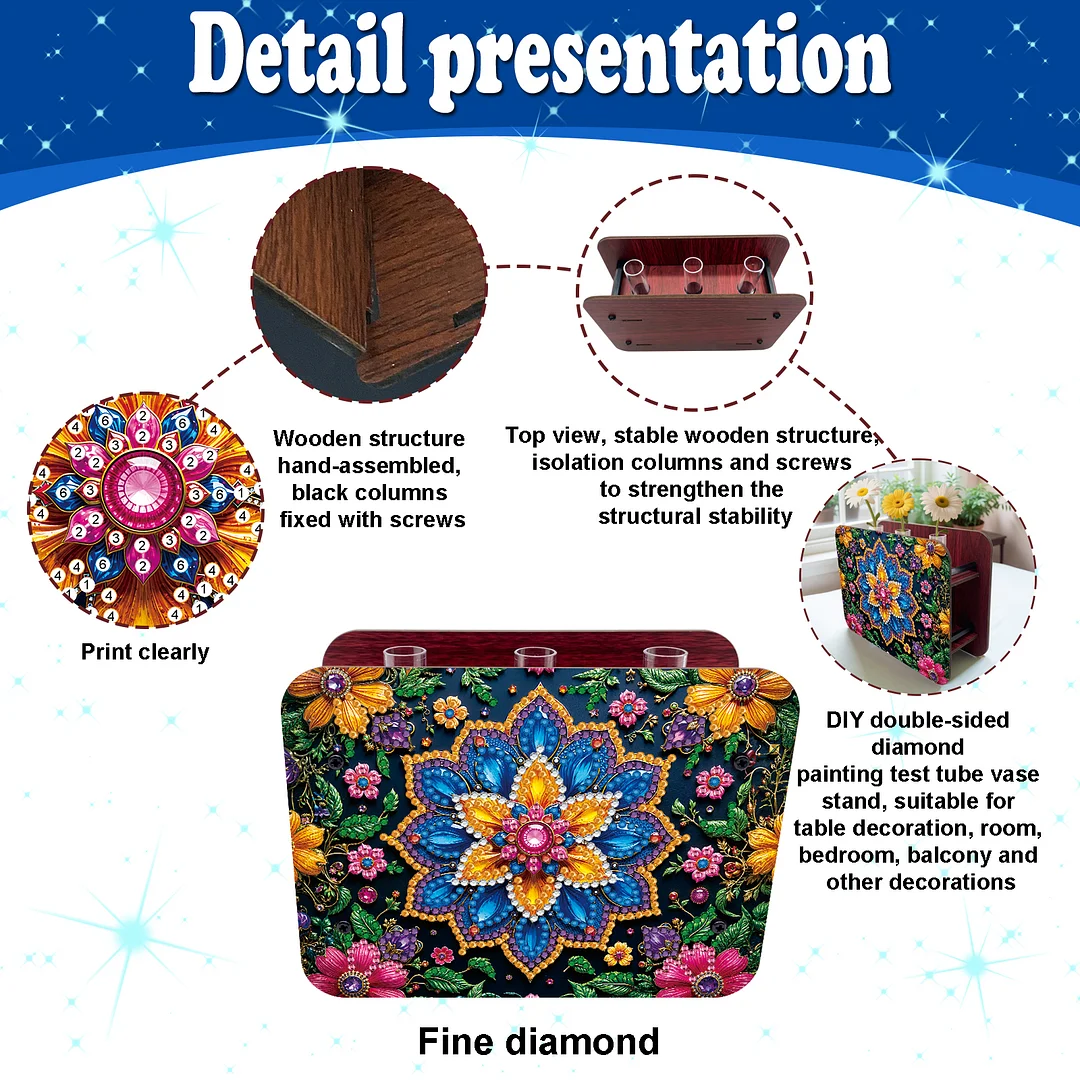 Mandala DIY Flower Vase Wooden Double Sided Desktop Diamond Art Kit Home Decor