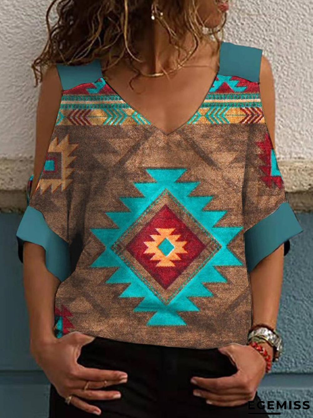 Oversized Off-the-shoulder Mid-sleeve Vintage-print T-shirt | EGEMISS