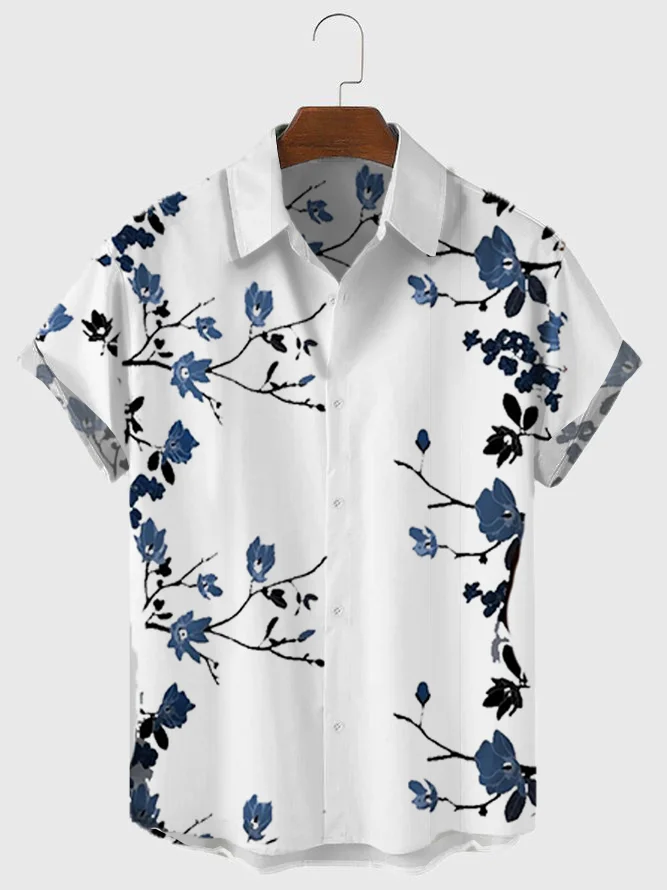 Floral cotton color block fashion shirt 4c82