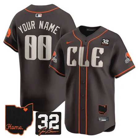 Men's Cleveland Browns Brown 2025 Jim Brown Memorial & Home Patch Vapor Limited Custom Jersey