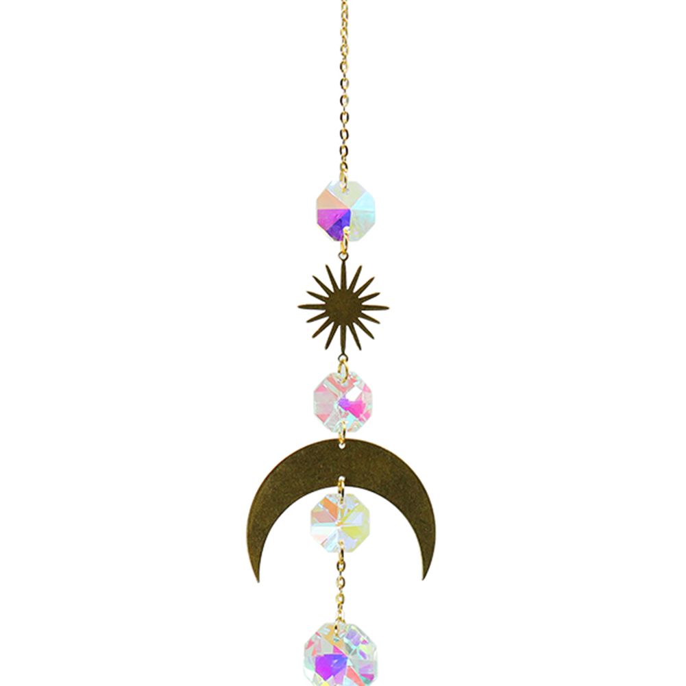 

Metallic Hoop Moon Sun Crystal Pendant Wind Chime Hanging Drop Garden Decor, 501 Original