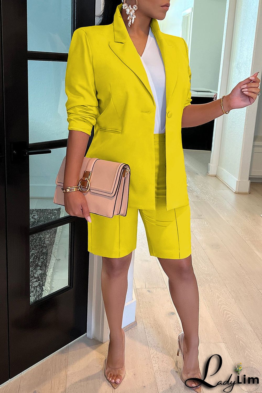 Blue Fashion Casual Solid Basic Turndown Collar Long Sleeve Two Pieces