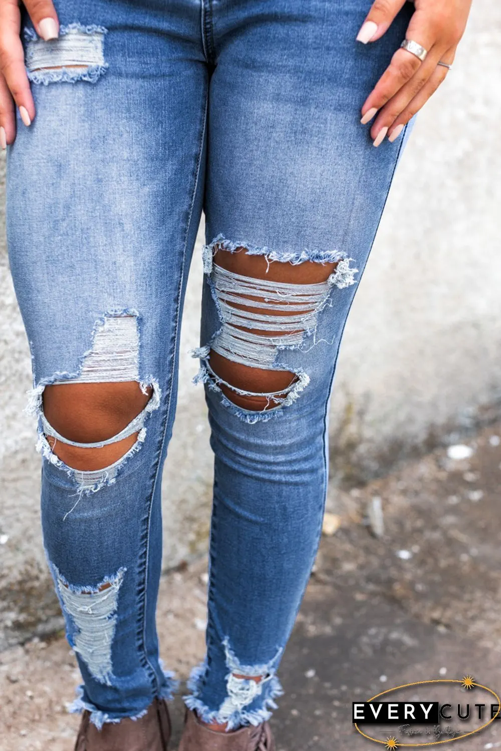 Sky Blue High Waist Distressed Skinny Jeans