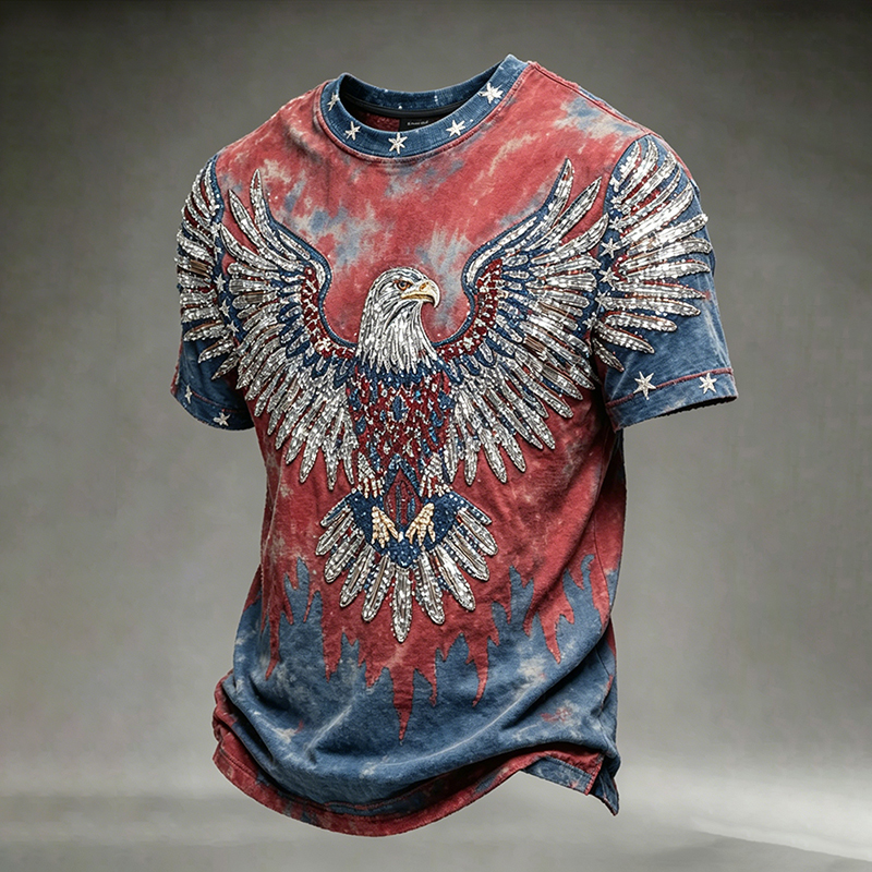  Retro Independence Day Flag & Eagle Pattern Short-sleeve T-shirt Westsshops