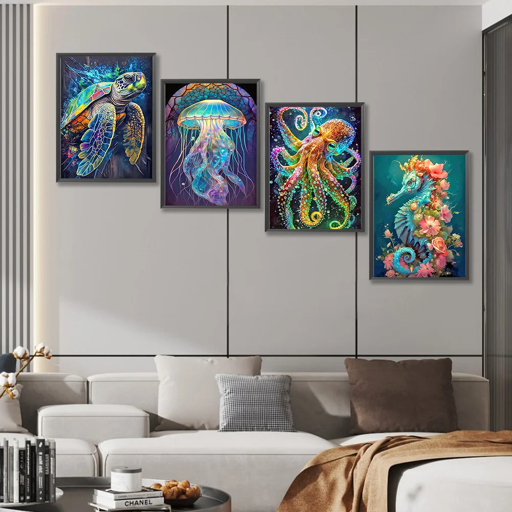 4pcs Diamond Painting - Full Round Drill - Aquatic Creatures(Canvas|30*40cm)