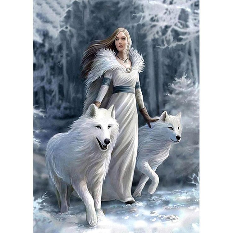Snow Wolf Beauty  Full Round Diamond Painting 30*40CM