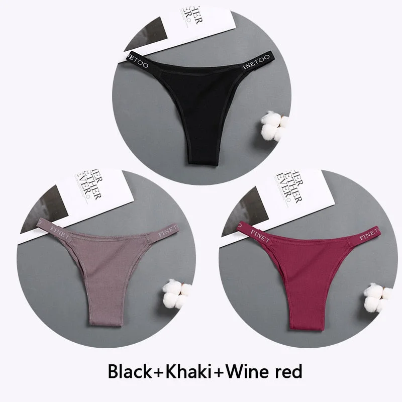 FINETOO 3Pcs/set Women Thongs Fashion Letter Cotton Panties M-XL Female Underpants Ladies Sexy Underwear Women Bikini Panty New