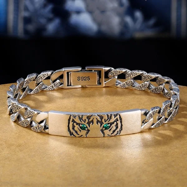 Sterling Silver Tiger Curb Chain Bracelet