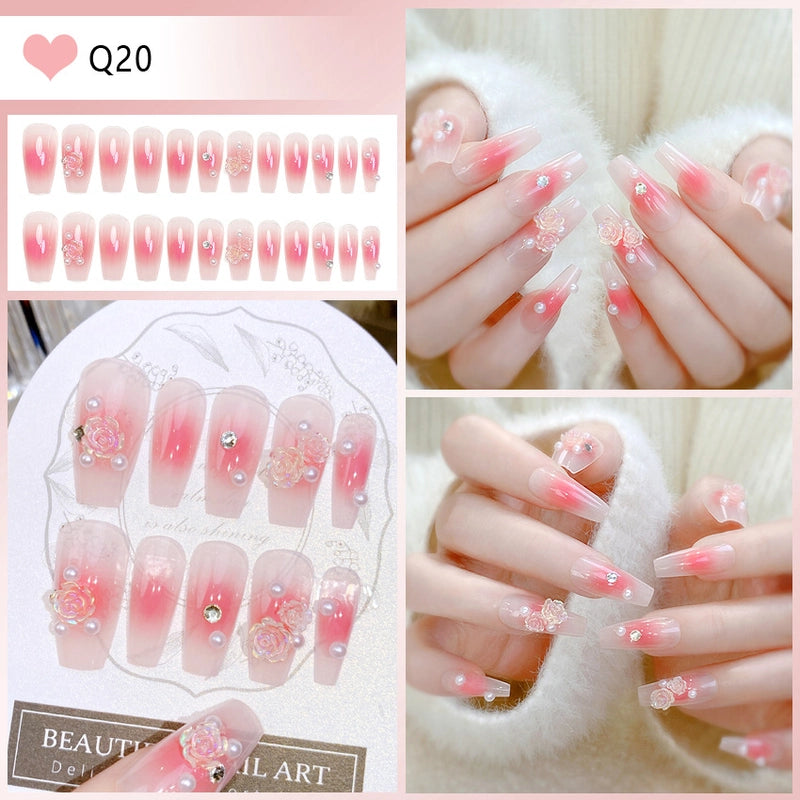 Cute Sweet Color Block Flower ABS Press-on Nails 1 Set