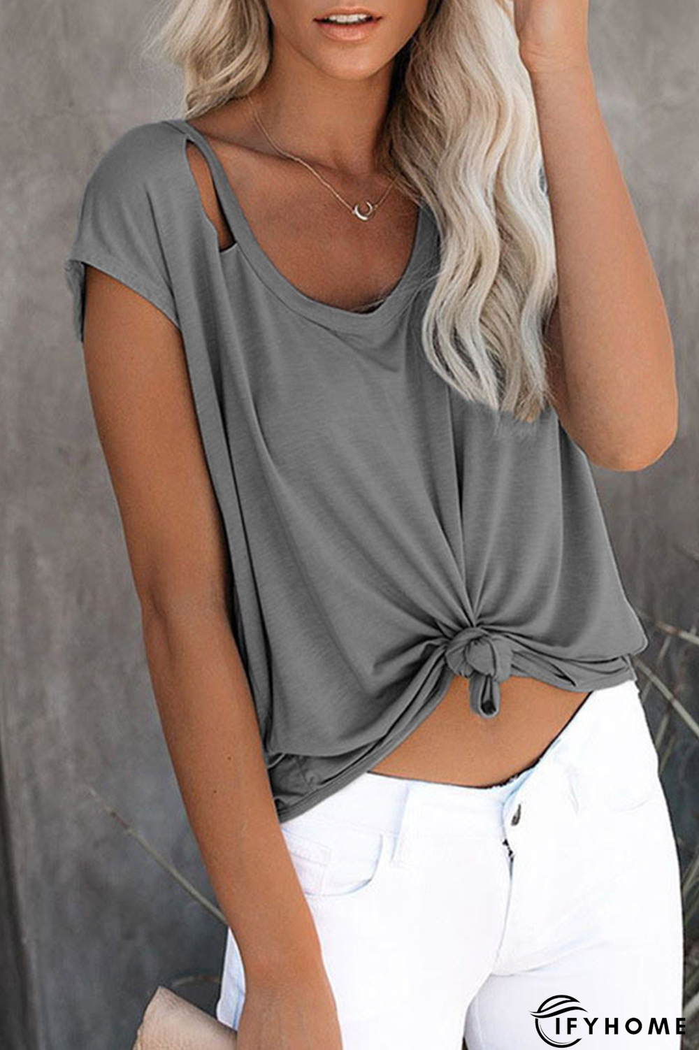 Casual Solid Ripped O Neck T-Shirts(7 Colors) | IFYHOME