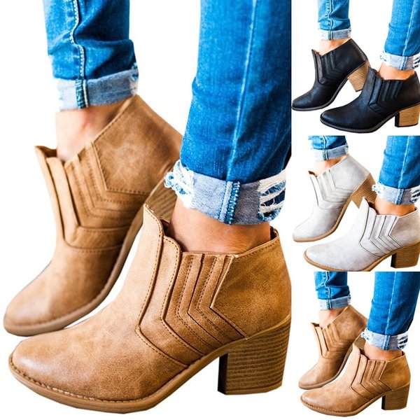 Women Ankle Boots Short Cylinder Boots Women with High Heels Women Leather Boots - Shop Trendy Women's Clothing | LoverChic