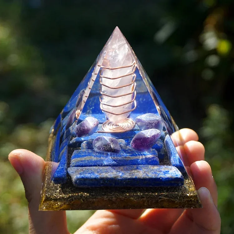 Rose Quartz Pillar With Lapis Lazuli Orgone Pyramid