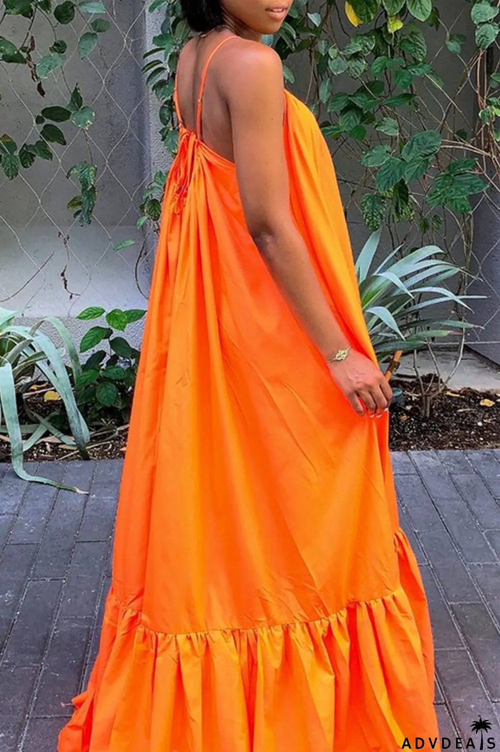 Dark Gray Sexy Casual Solid Backless Spaghetti Strap Loose Sling Dress