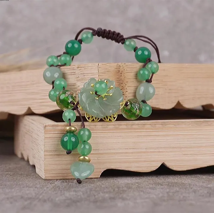 Dangling Flower Natural Green Jade Luck Bracelet