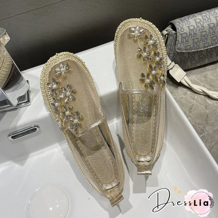 Studded Floral Pattern Sheer Mesh Casual Shoes