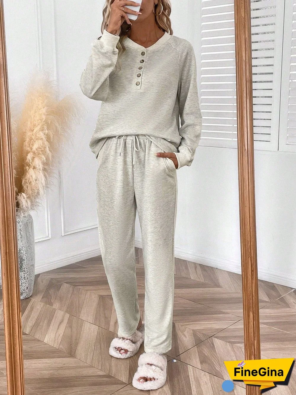 Comfy V-Neck Plain Two Piece Set