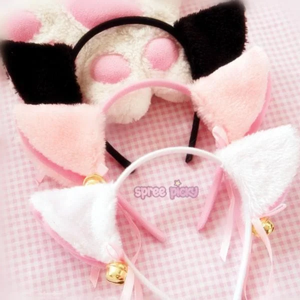 Black/White/Pink Kitty Cat Ears Maid Hair Hoop SP141189