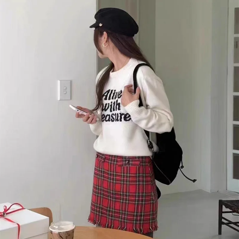 Toloer Toloer Autumn Winter Korean Version Of The New Head Round Collar Letter Knit Jacket Long Sleeve Casual Loose Literary Wind Sweater Woman-Outfit Ideas