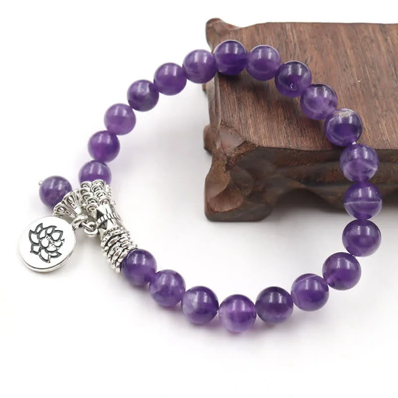 Amethyst Crystal Lotus Healing Balance Bracelet