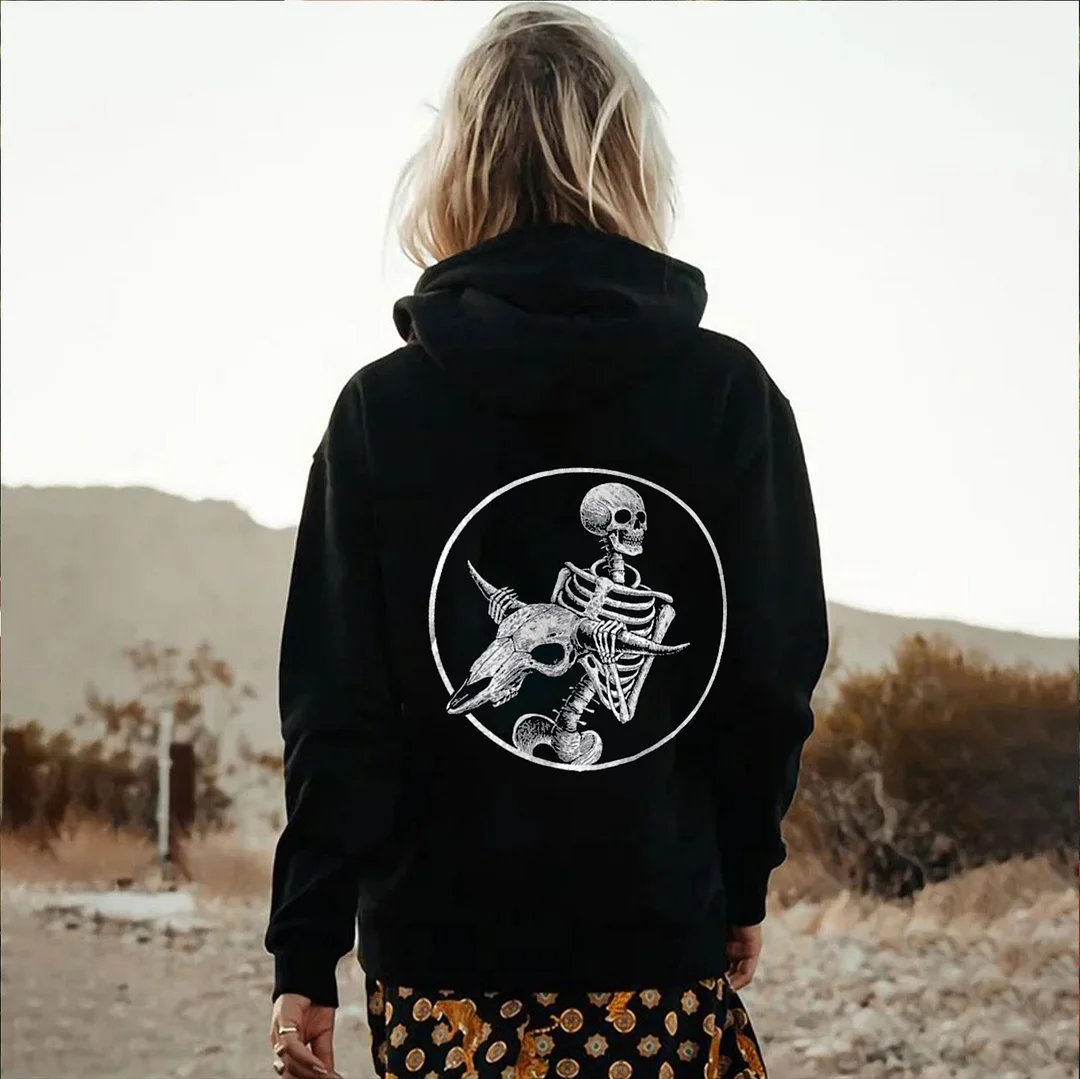 Skull with Sheepshead Vintage Pattern  Black Print Hoodie