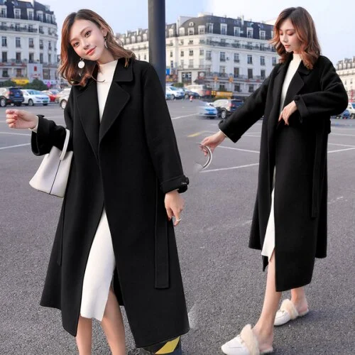 Suofun Full Sleeve Long Blue Loose Korea Style 2021 New Fashion Women Spring Winter Warm Belt Wool Blend Elegent Women Coats